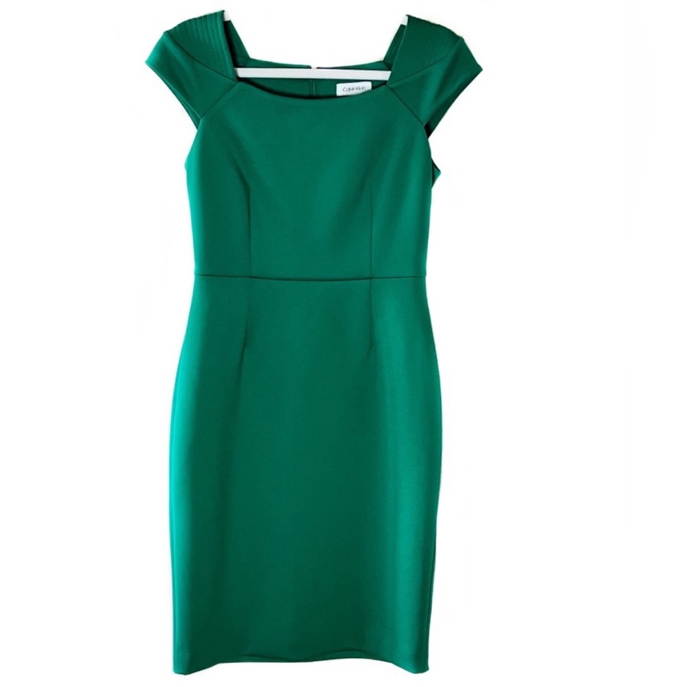 Calvin Klein Meadow Green Cap Sleeve Scuba Everyday Essentials Dress 4 EUC